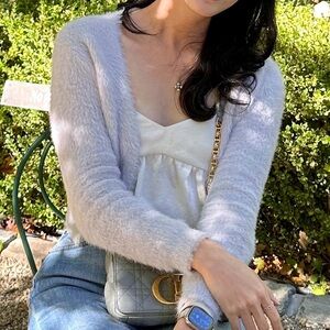 Light purple cropped fuzzy cardigan